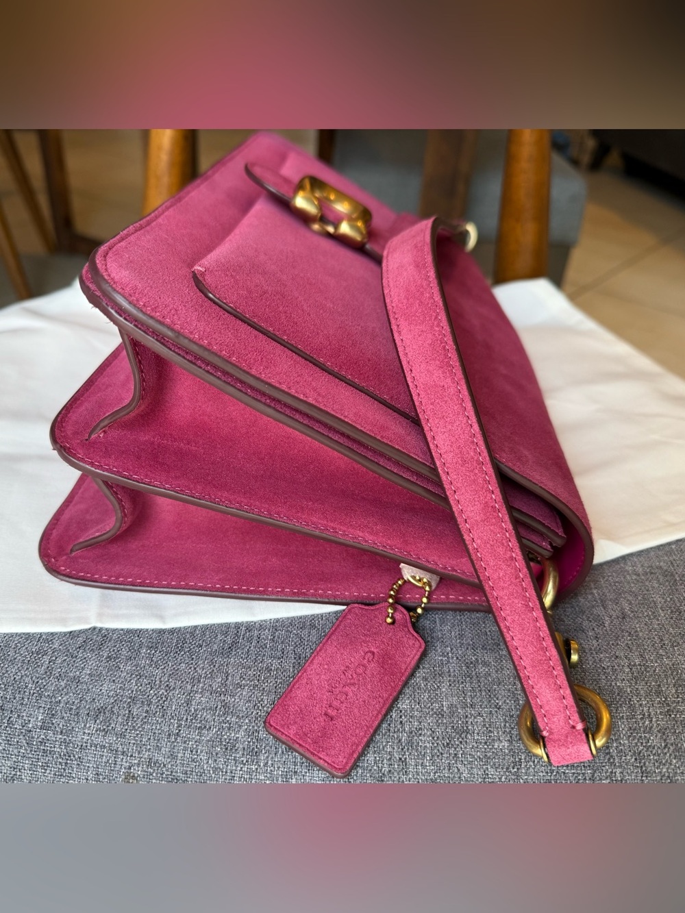 Coach Tabby 36 Fuchsia Pink Suede Shoulder Bag NWT - Picture 6 of 13